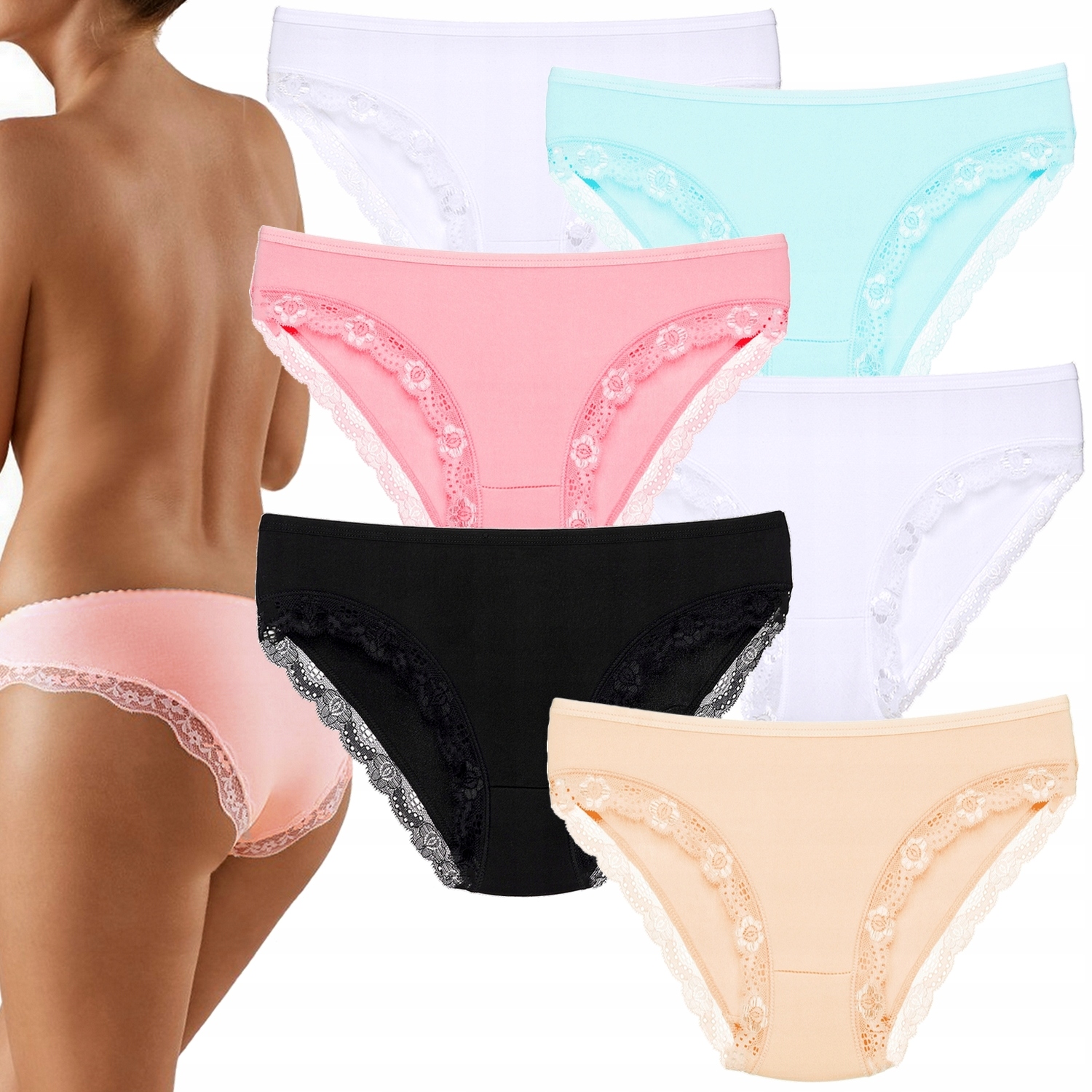 

6x Bambusowe Majtki Figi Damskie Koronkowe 805 L N