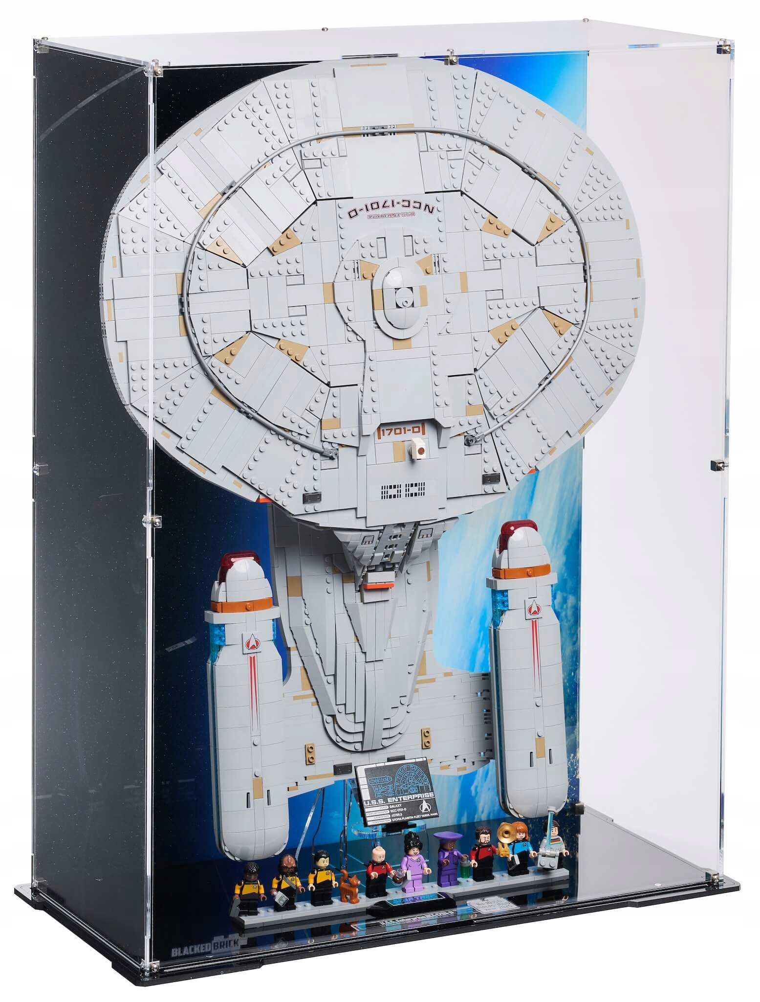 Vertikálna vitrína s pozadím Blacked Brick pre Lego 10356 Icons Star Trek U.s.s.