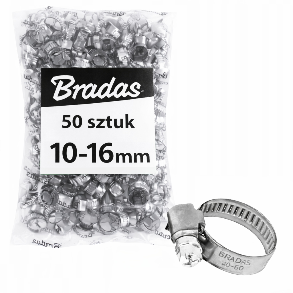 Zestaw 50 sztuk Opaski ślimakowe Nierdzewne Metalowe Zaciskowe 10-16mm 9mm