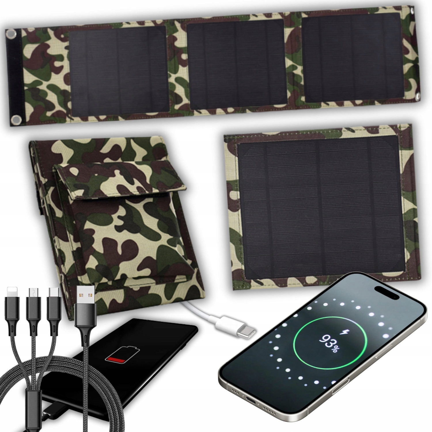 Solární Nabíječka Solární Podložka Survival 20W 2XUSB Turistická Kabel 3V1