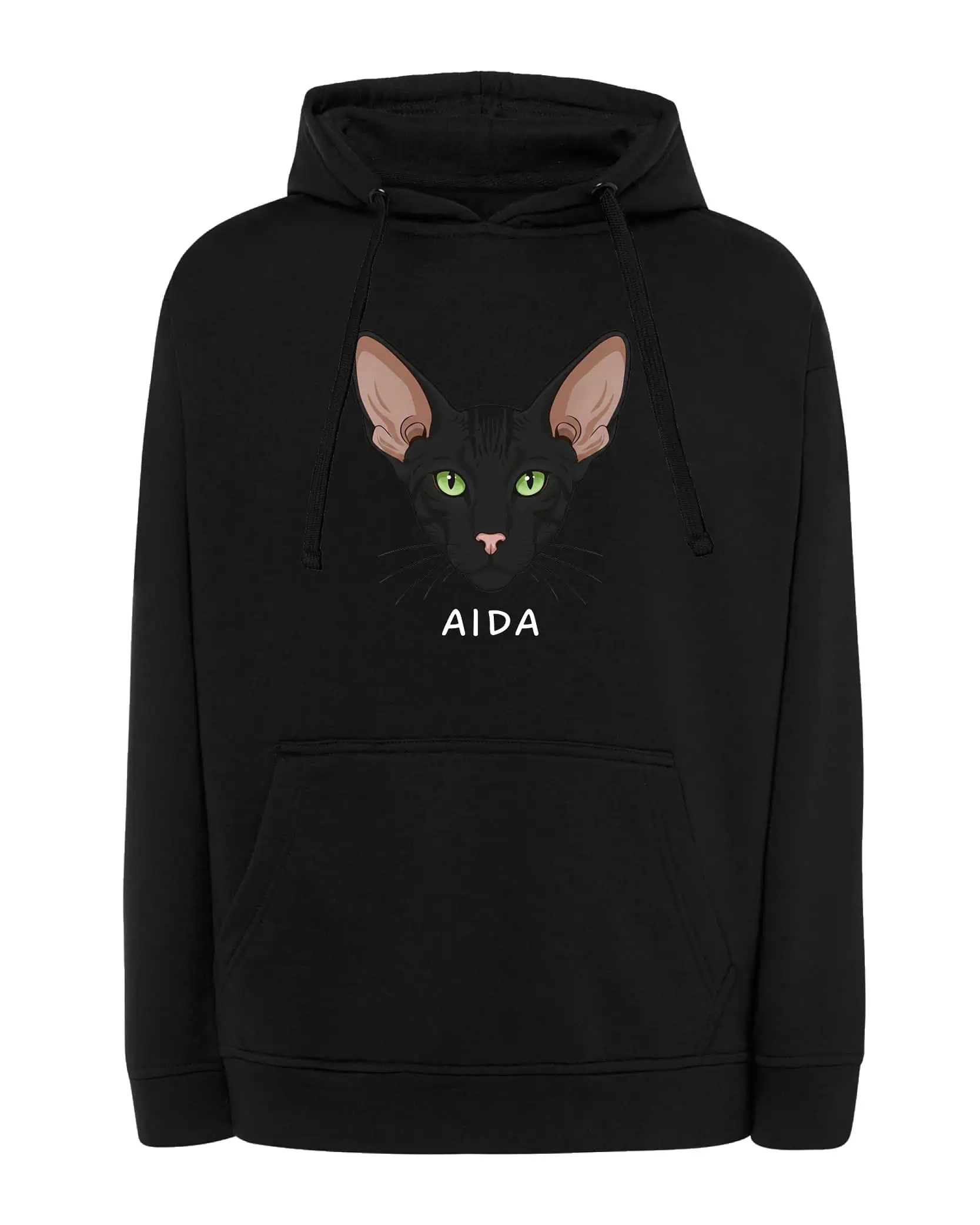 Mikina s kapucí Orientální Černá Personalizovaná Kočka Pupil Černá L