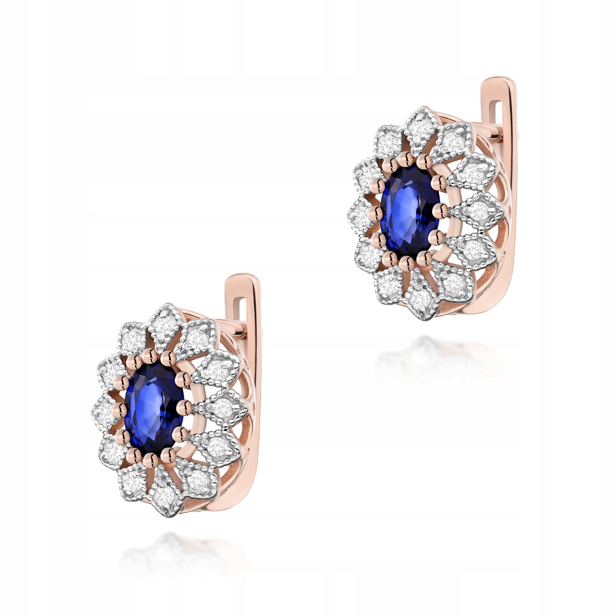 Náušnice ze zlata 585 s safírem, růžové zlato, elegantní a módní od klenotníka