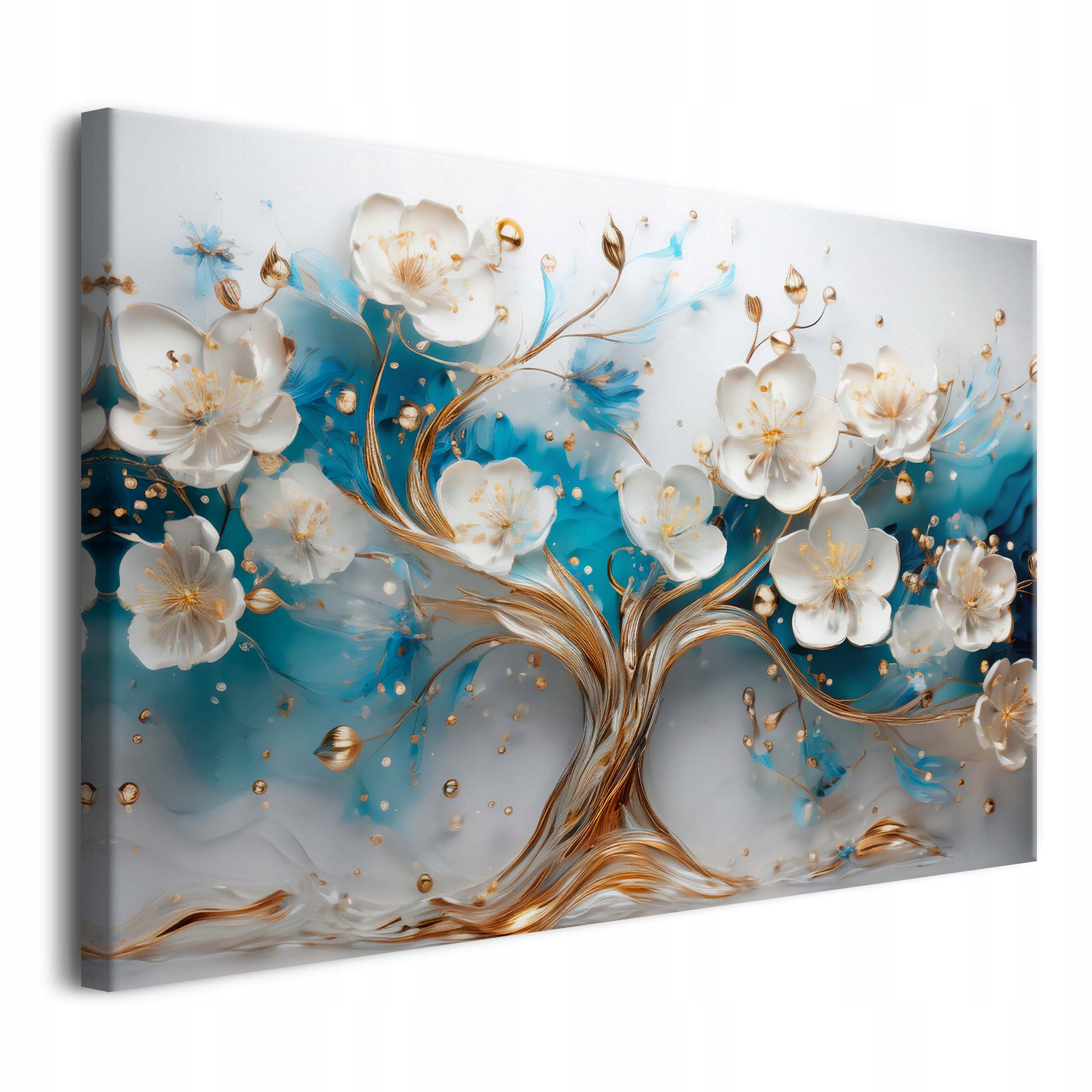 Obrazy na płótnie Drzewo Błękit Złoto Obraz 3D Nowoczesny Glamour 80x120