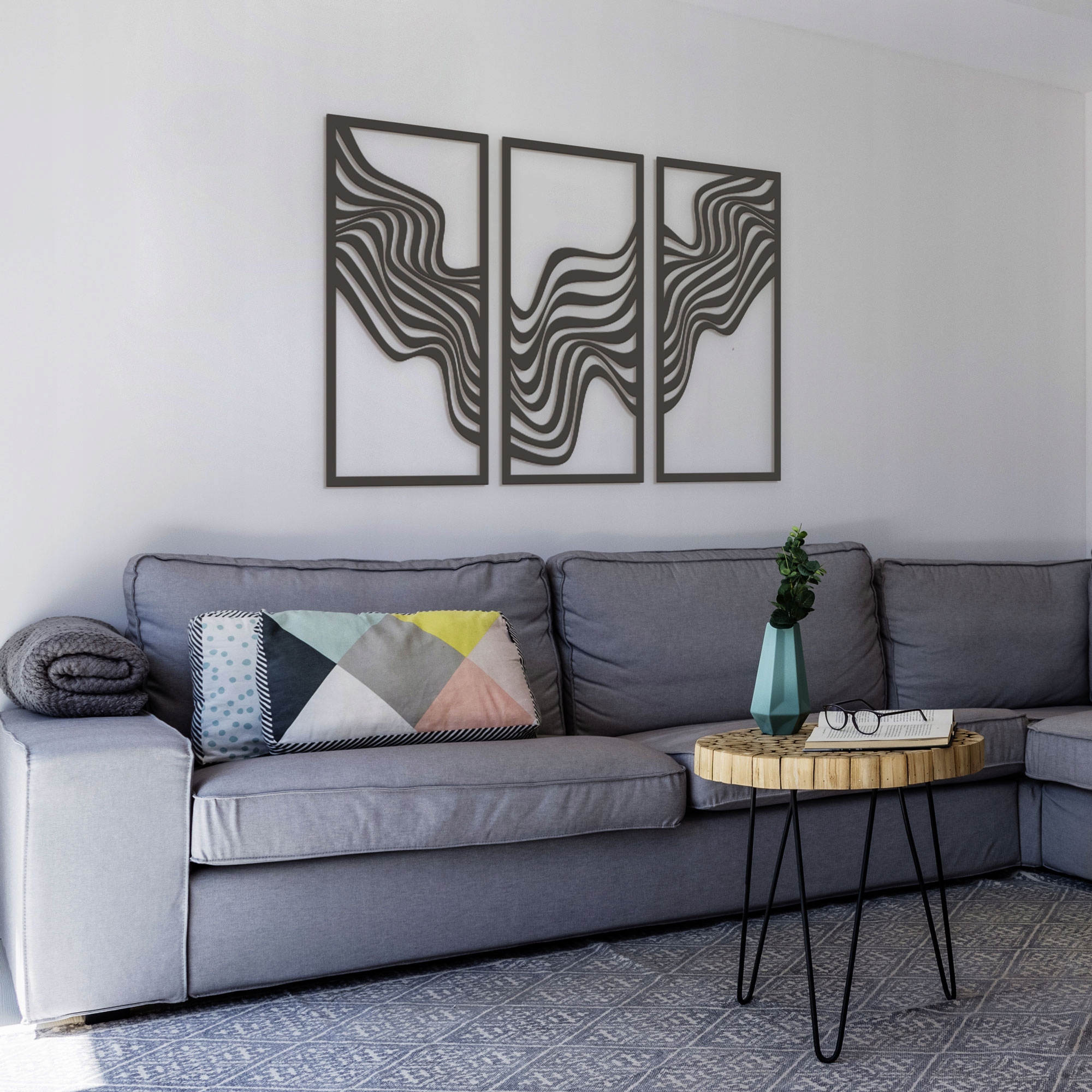 Dekoracja na Ścinę, Panele Ażurowe, Tryptyk, WIATR Materiał drewno