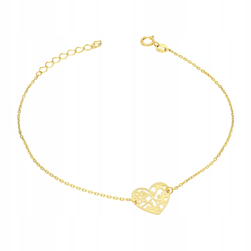 Dámský náramek zlatý 585 Srdce s květy žluté zlato 0.82 g jako dárek