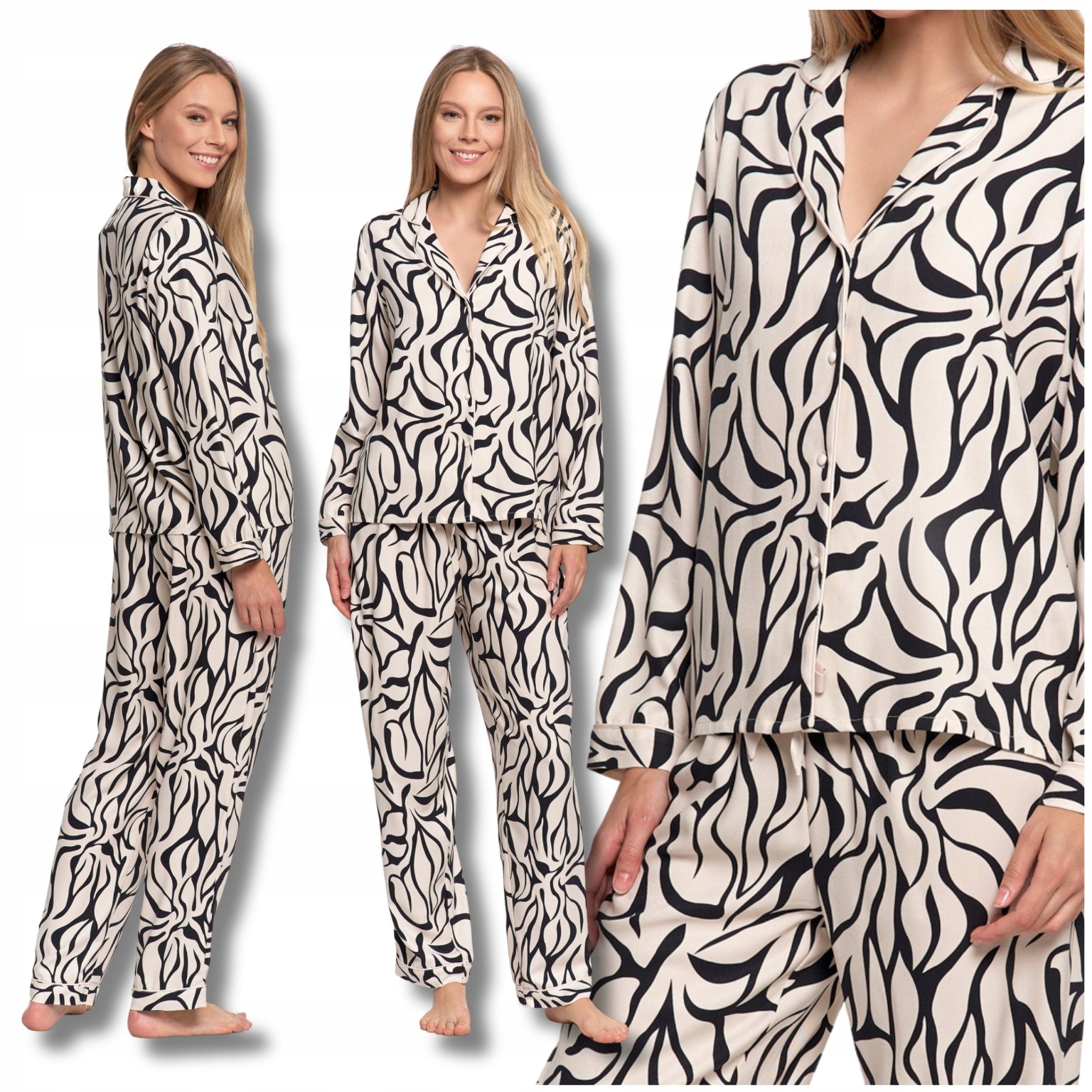 Elegantní Dámské Pyžamo Dvoudílné Rozepínací Horní Část Pohodlné Moraj XXL