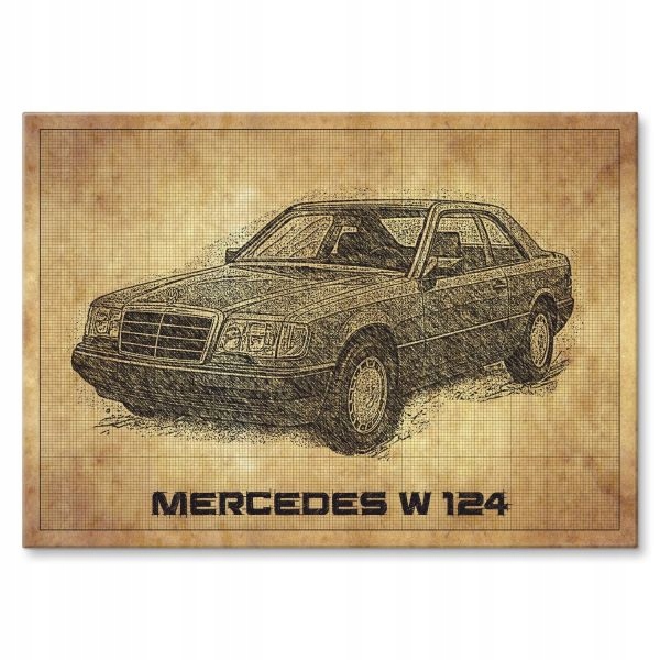 Velký kovový obraz do garážového pokoje autoservisu Mercedes W 124