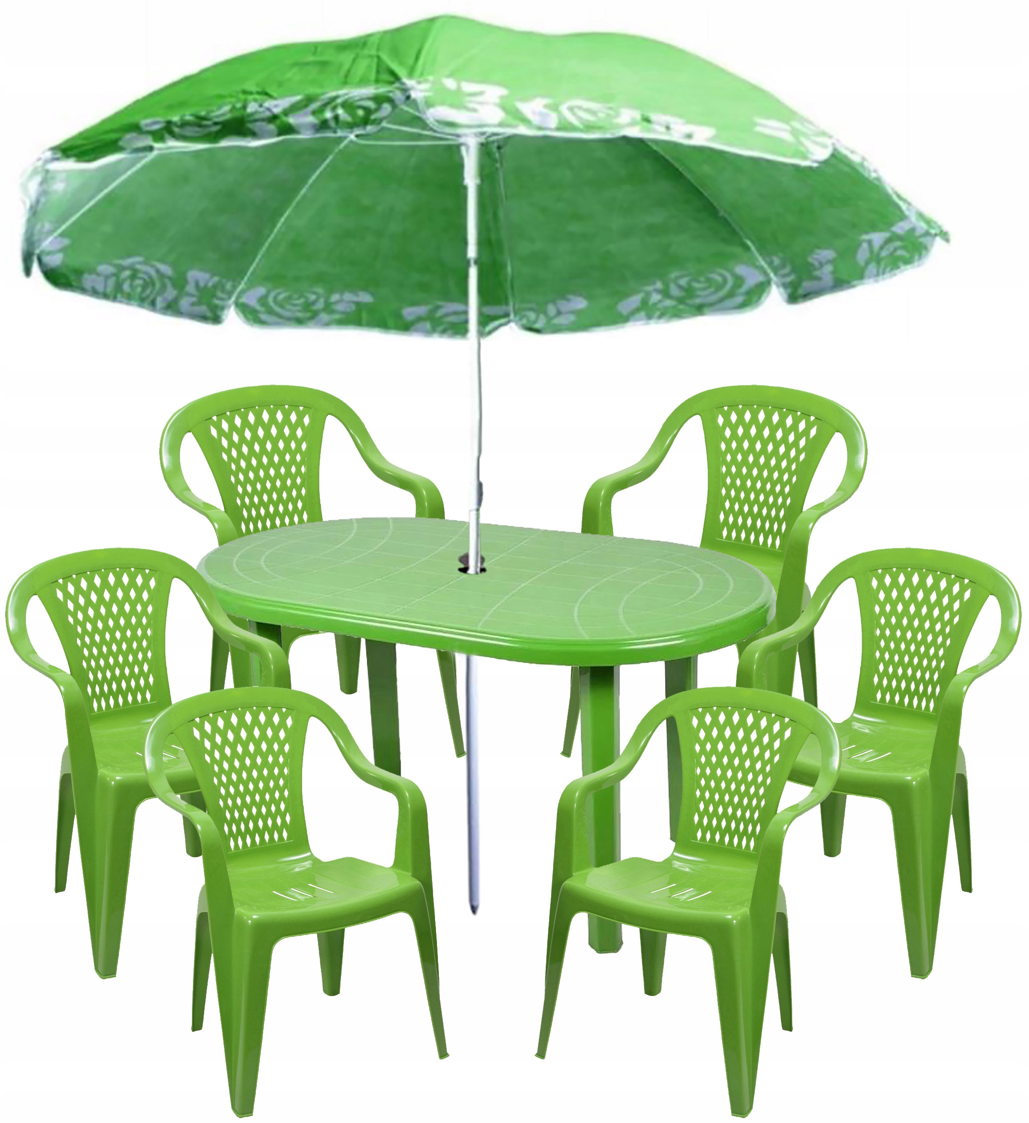 

Zestaw Ogrodowy 6+1 Stół Parasol Krzesła Limonka