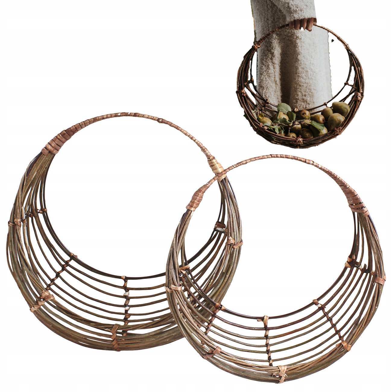 Dřevěný Košík Na Nákupy Zelenina Ovoce Praní velký boho přírodní 2 ks