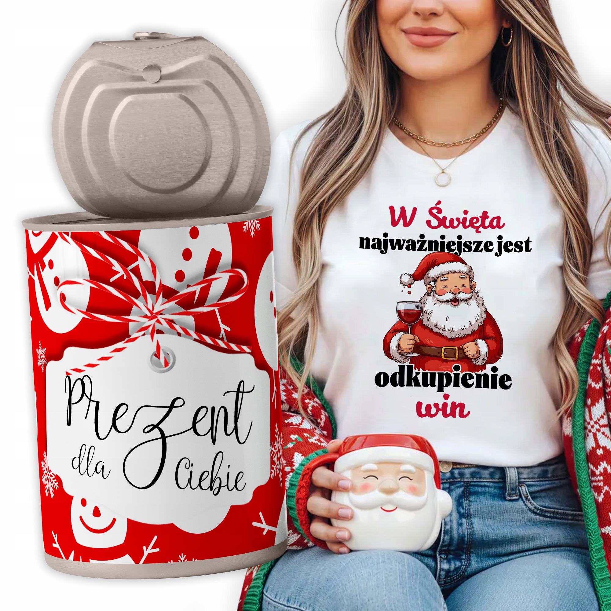 Tričko v plechovce Dárek pro tebe Bílá Na Vánoce Vykoupení vína M