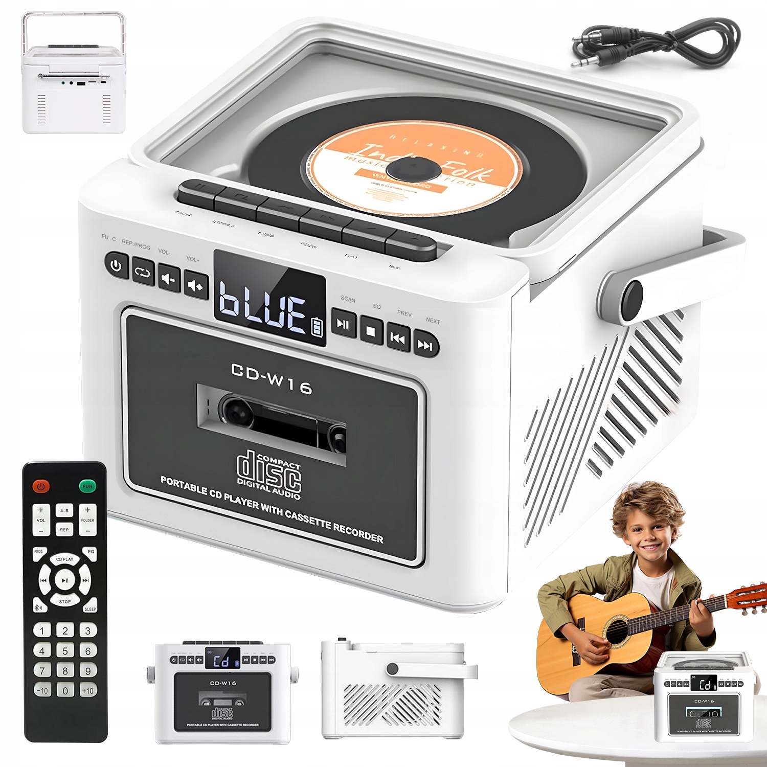 CD Přehrávač Přenosný Discman MP3 BlLUETOOTH Aux Reproduktory Dálkové Ovládání