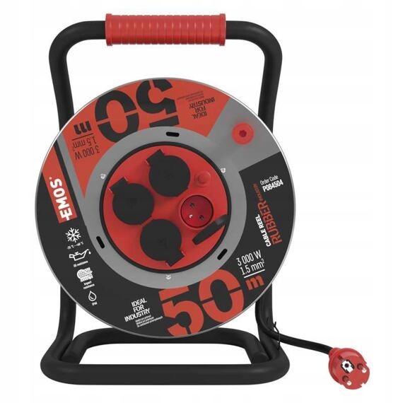 Emos kábel 230V predlžovací 50m/4Z guma-neoprén 3*1,5mm, kovový bubon P084