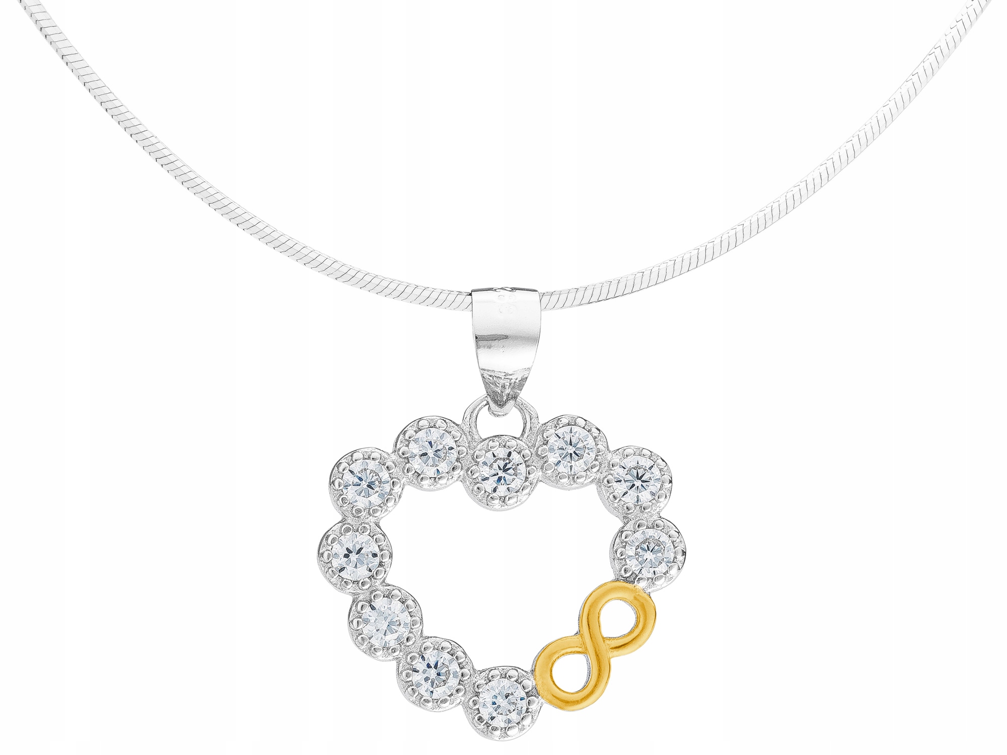 Dlouhý stříbrný dámský náhrdelník Srdce s zirkony Nekonečno Stříbro 55