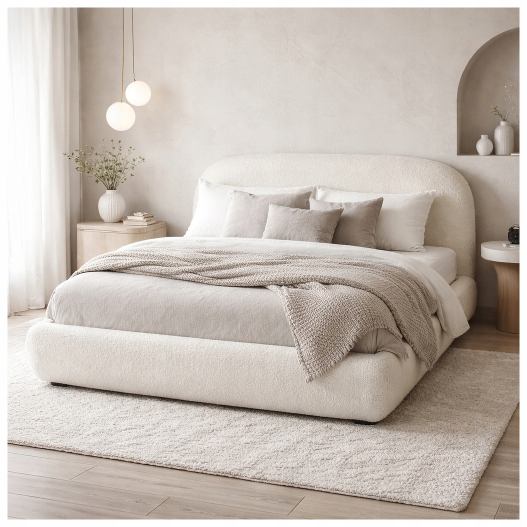 Postel 160x200 Čalouněná dvoulůžková do ložnice Beránek Krémová Rosso