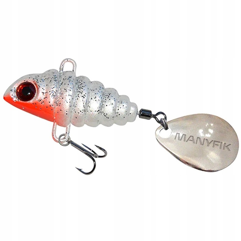 Przynęta Wirujący Ogonek Manyfik Pepe 3D 27mm 12g Biały Okoń White Perch