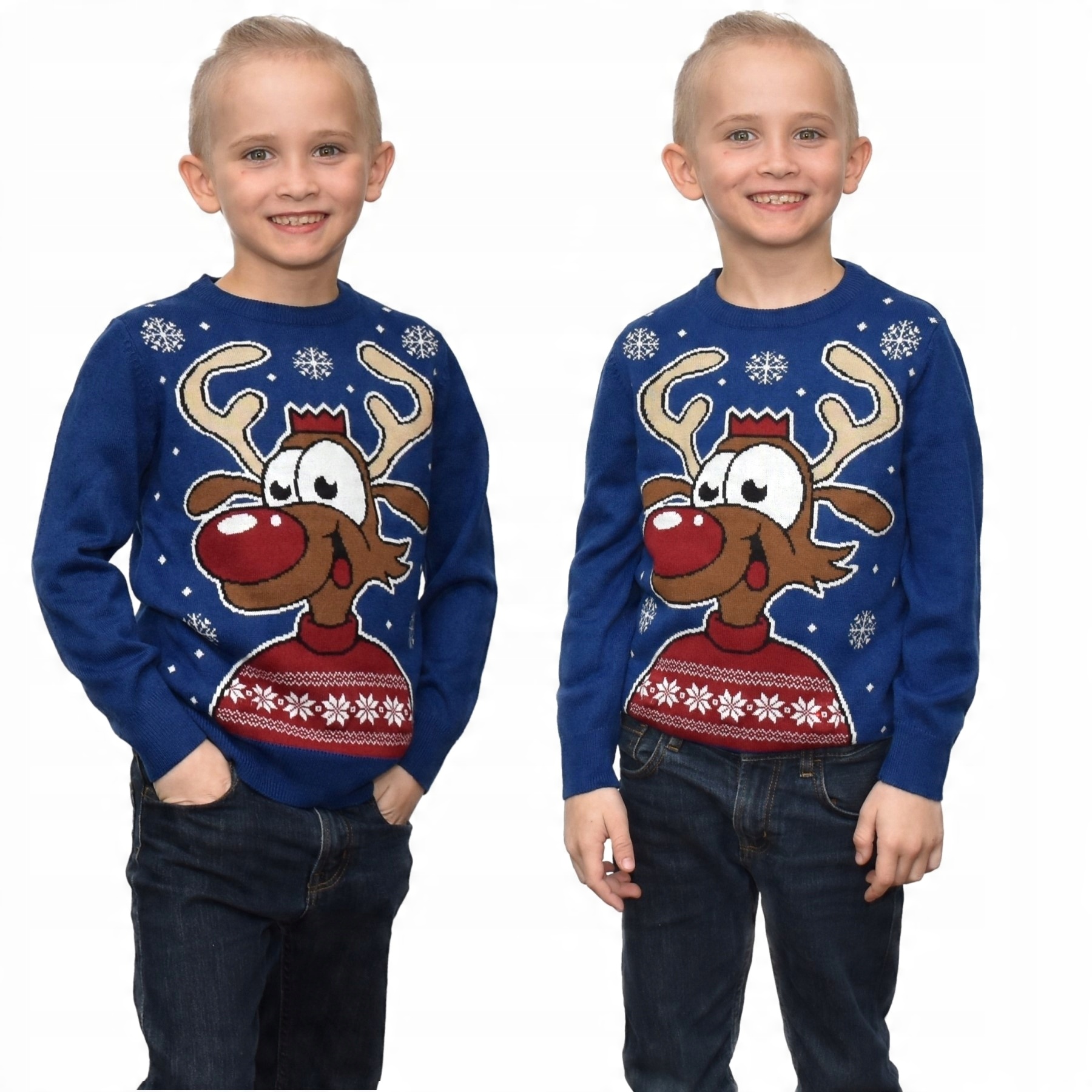 

Chłopięcy Sweter Świąteczny Lampki Renifer 9/10