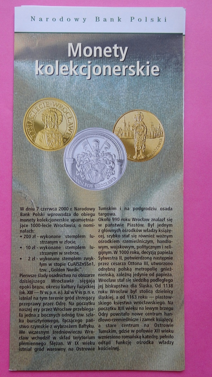 Folder 10 zł 2000 WROCŁAW-1000 LAT,stan I