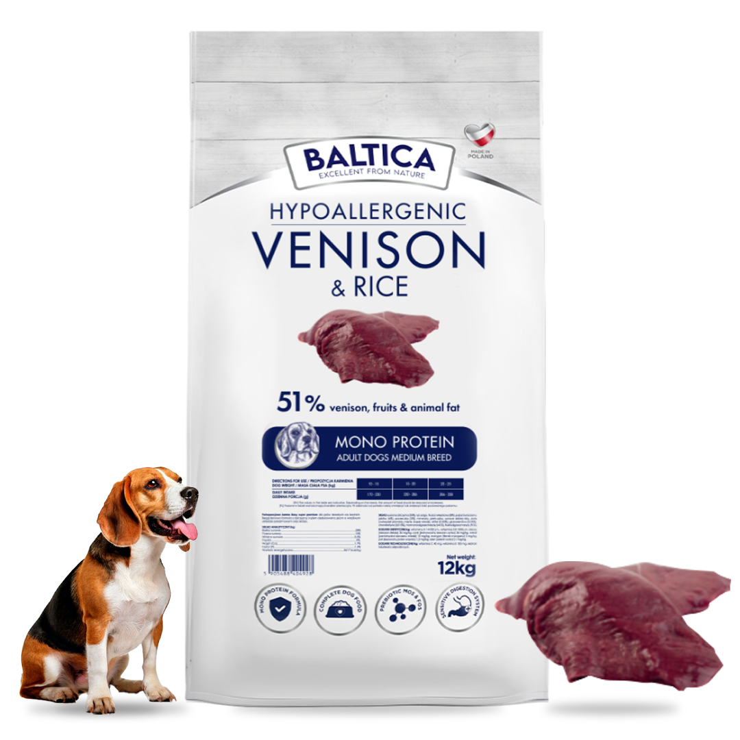 Baltica Adult Hypoallergenic Medium Venison&rice dla Psa Dziczyzna Ryż 12kg