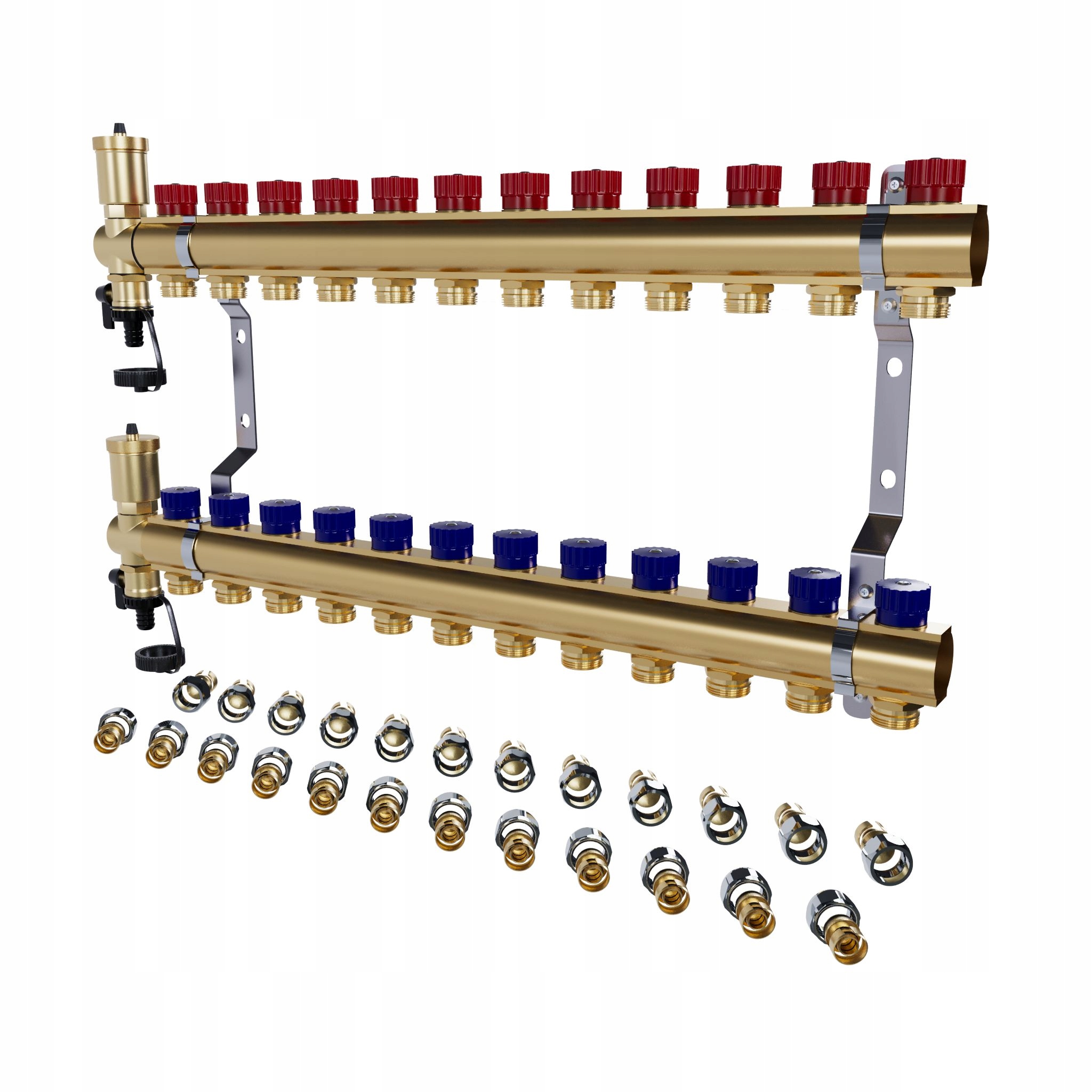 Mosazný 12-okruhový manuální radiátorový rozdělovač spojky Pex