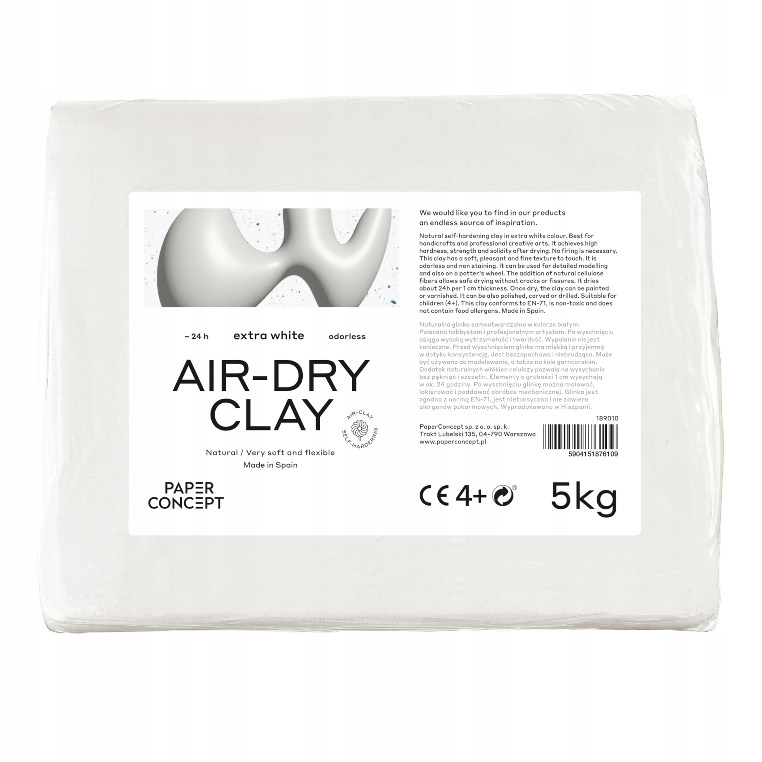 Samotvrdnoucí jíl Air-Dry Clay PaperConcept Extra White, 5 kg