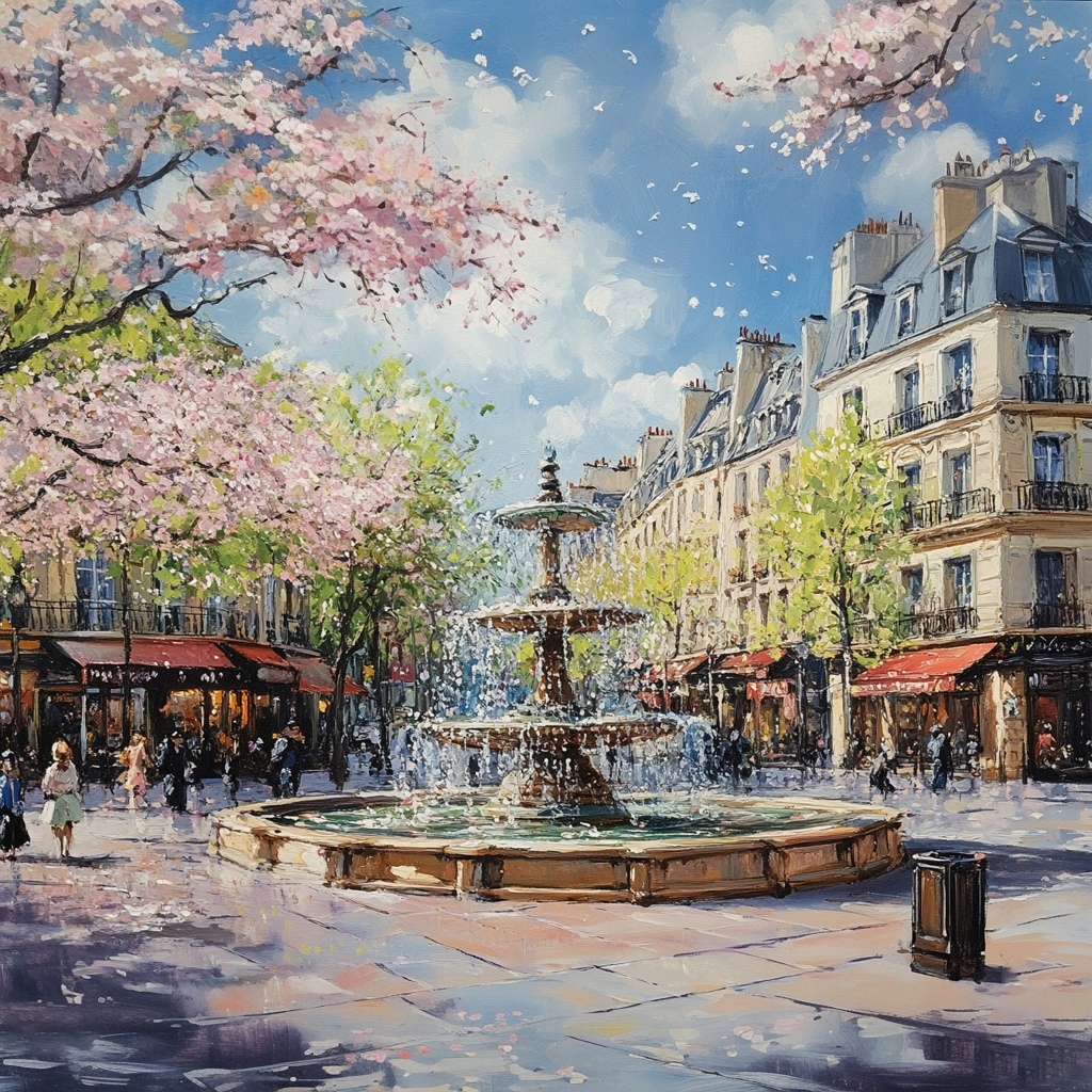 Obraz Na Plátně Canvas Město Paříž Náměstí Fontána Kavárna Jaro 80x80