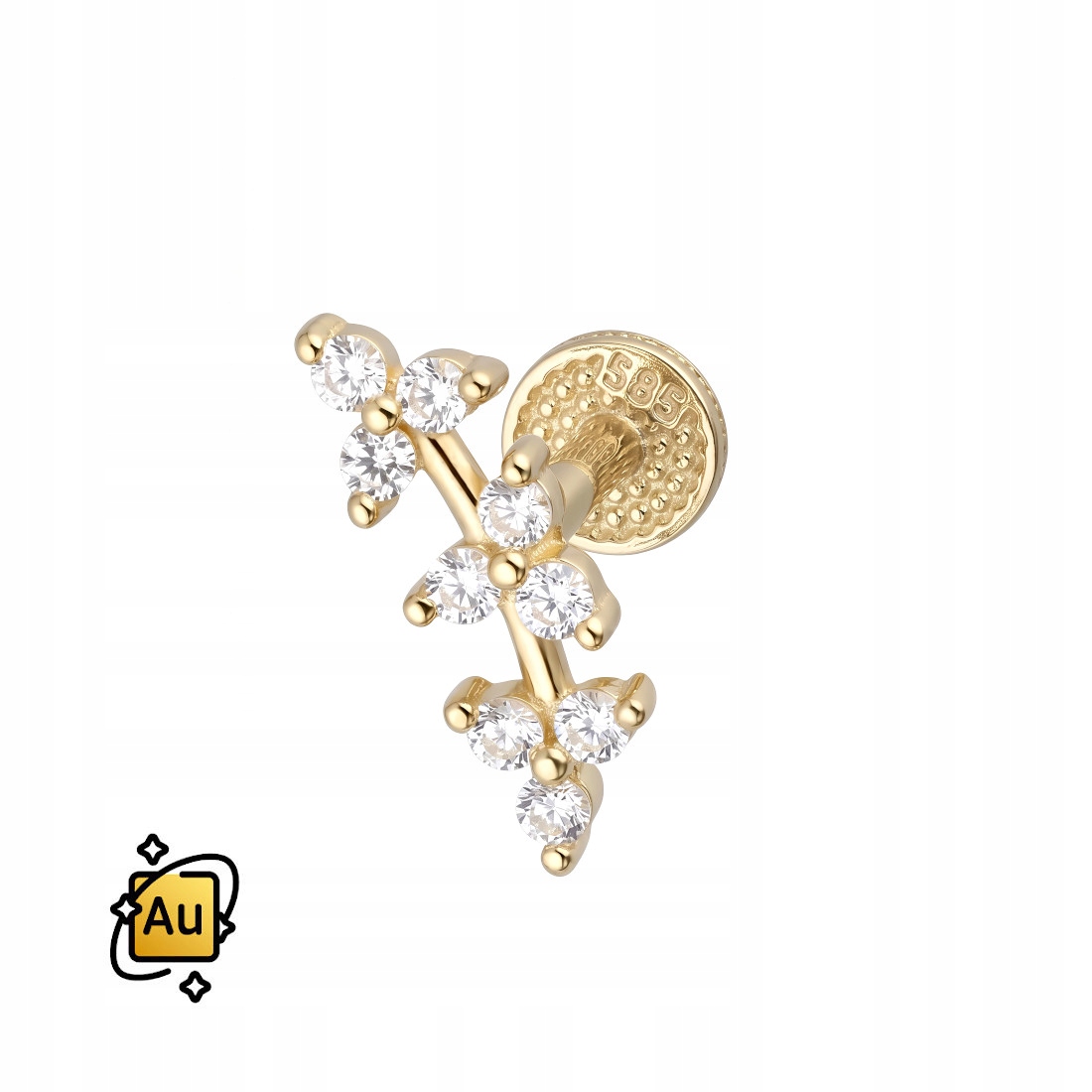 Zlatý labret Internal ze zlata 14K Oblouk se zirkony 1,2/6 mm