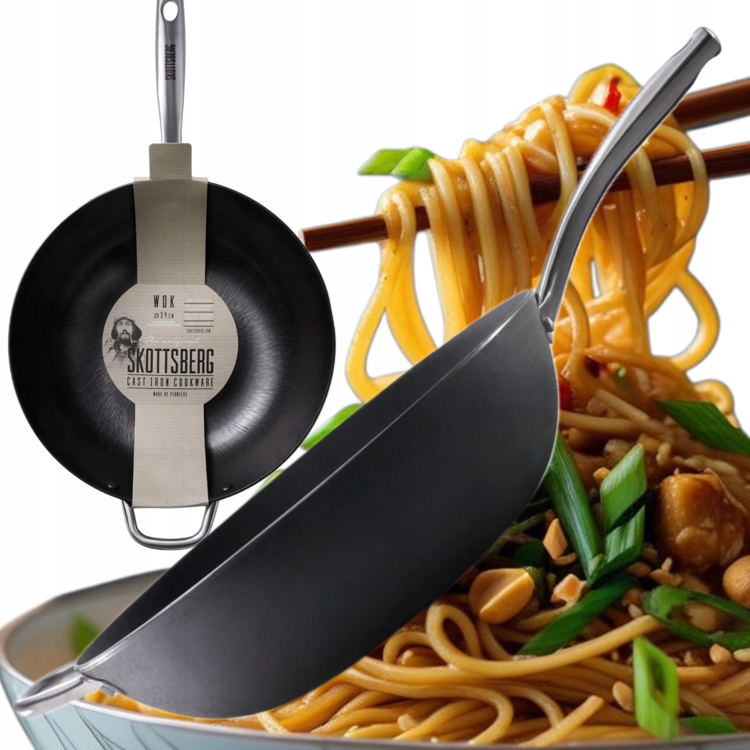 Wok Do Ázijskej Kuchyne 34 CM Skottsberg Liatinový Silný Na Každú Varnú Dosku