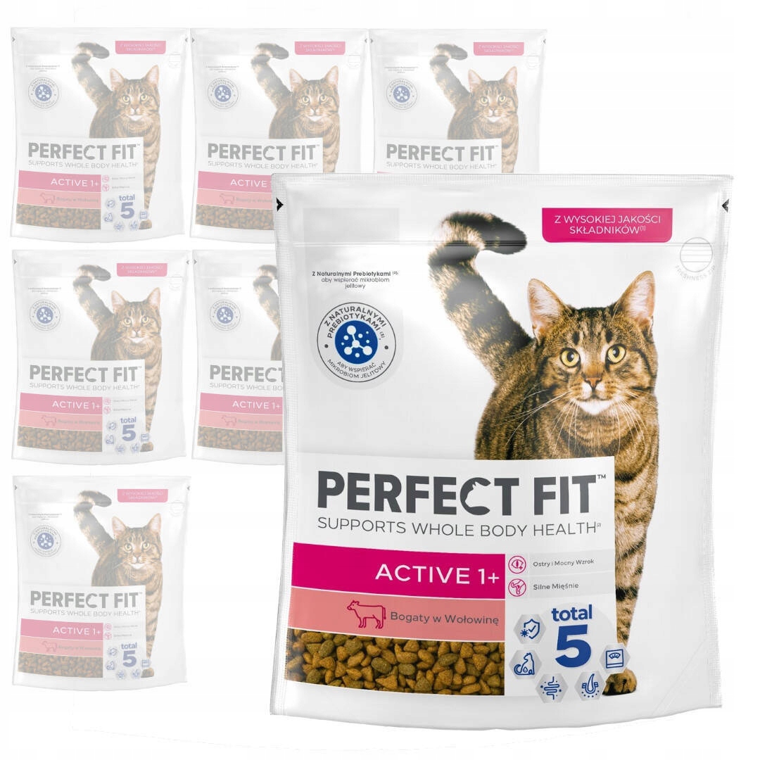 Perfect Fit Active Suché Krmivo pro aktivní kočky s hovězím masem 8x750 g