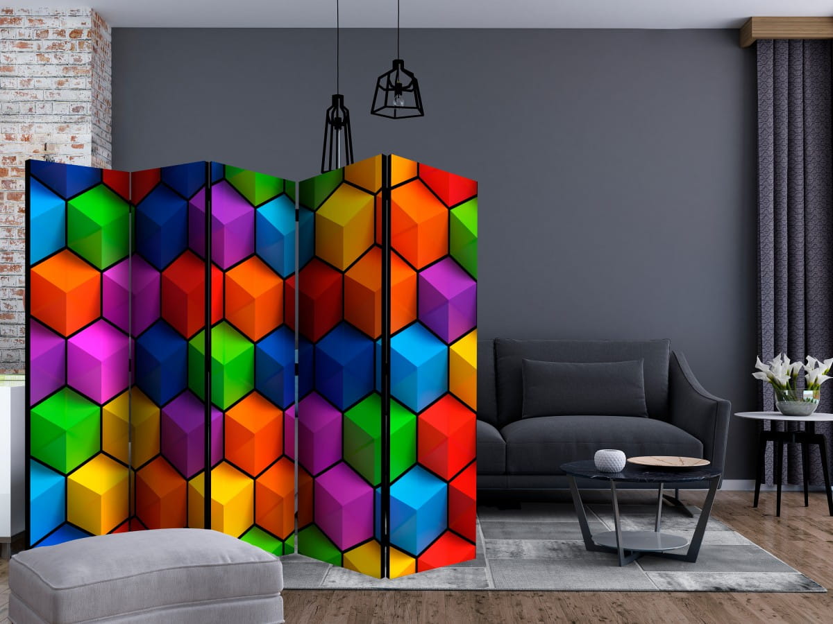 Parawan 5-częściowy - Kolorowe pola geometryczne Wysokość parawanu 172 cm