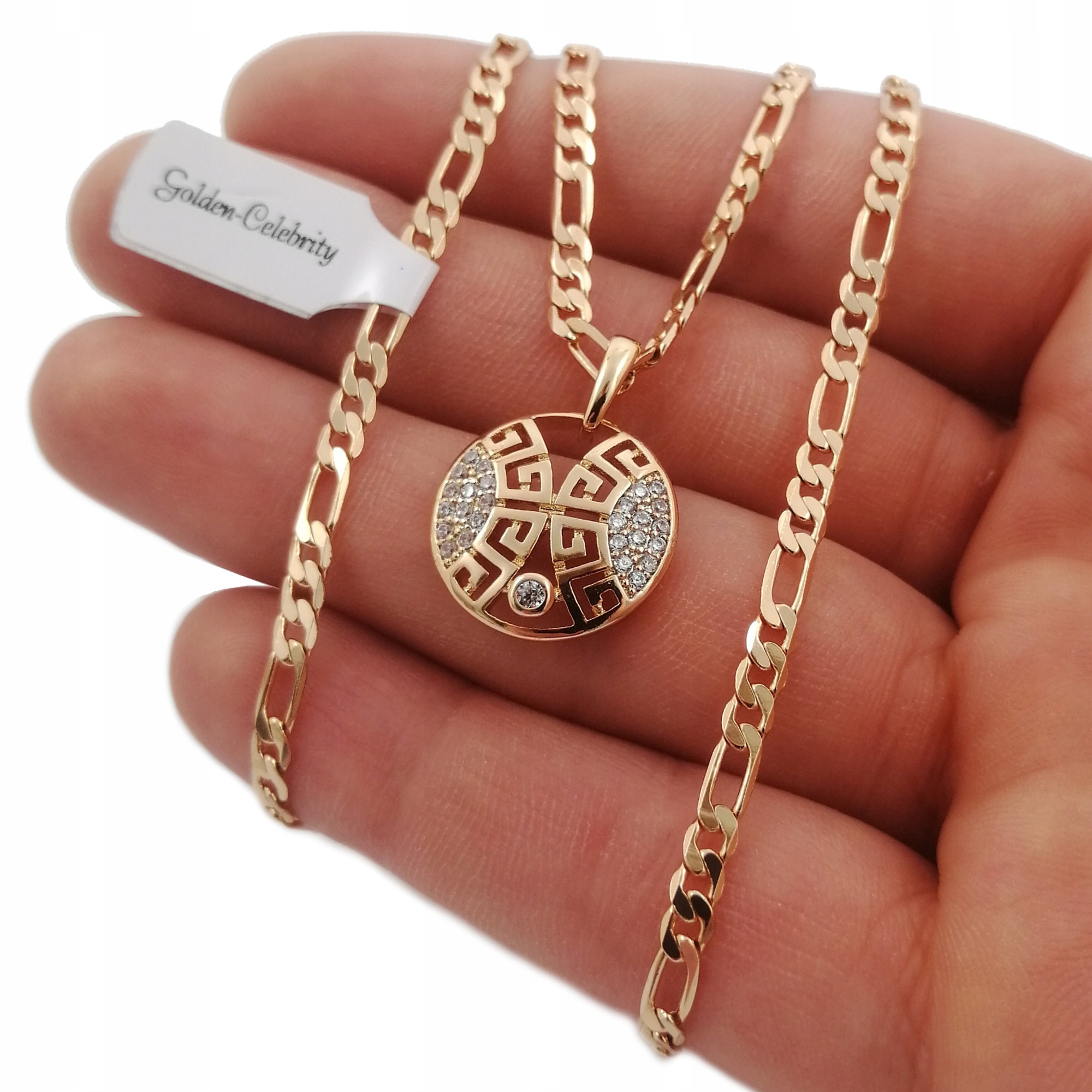 

Łańcuszek Figaro+wisiorek Grecki 18K Prezent Hit