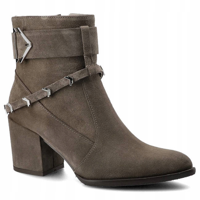 hnědé kotníkové boty na sloupku s ozdobami z kůže Karino 38