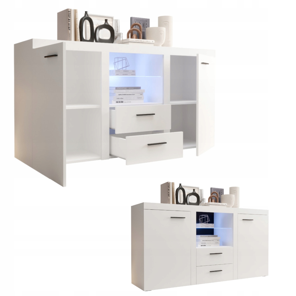 Komoda Vitrína Zásuvky Bílá LRK4 156 cm Regál do obývacího pokoje Ložnice O-sofa