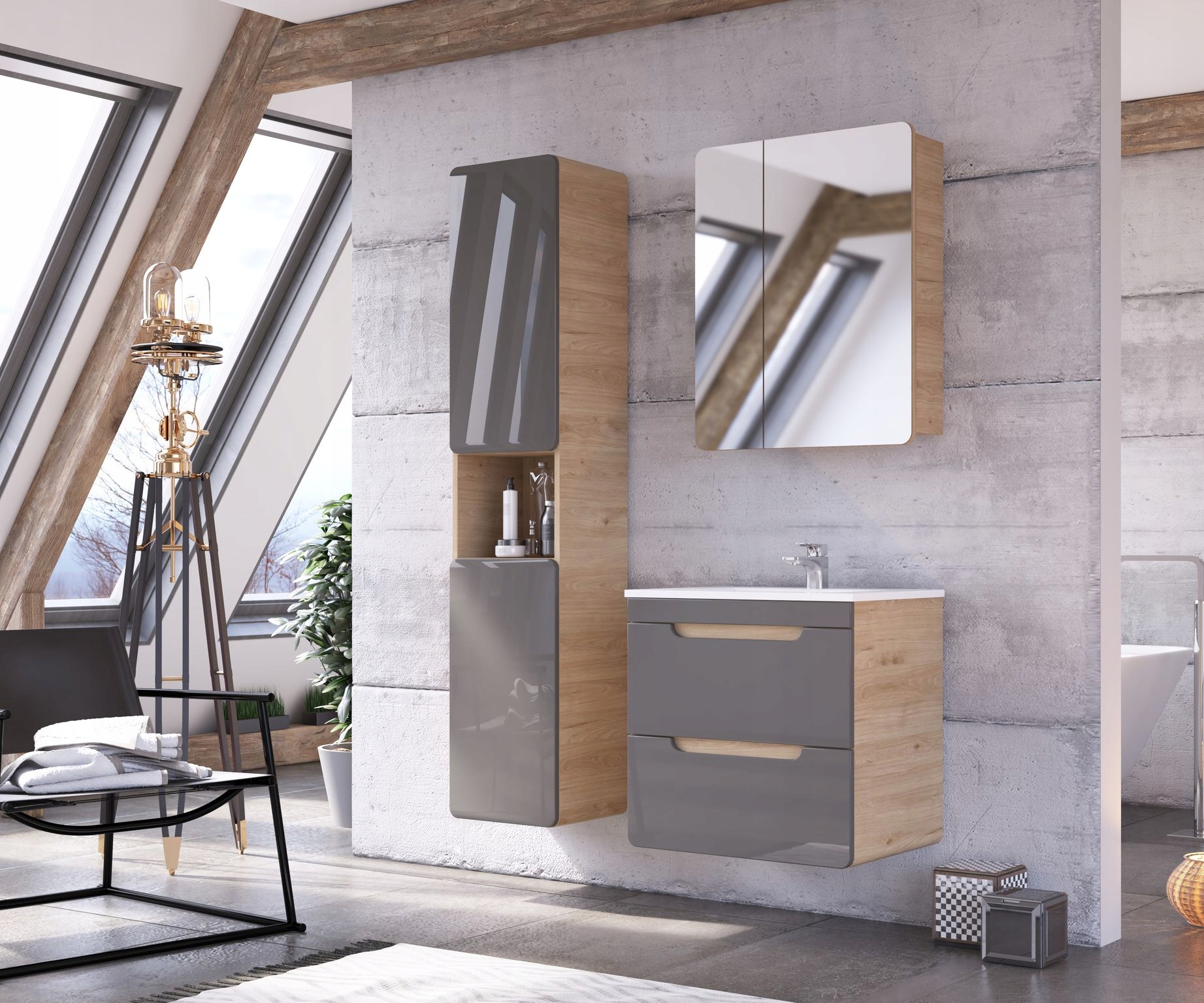 SZAFKA POD UMYWALKĘ 60 CM ARUBA SZARY POŁYSK Typ wiszące