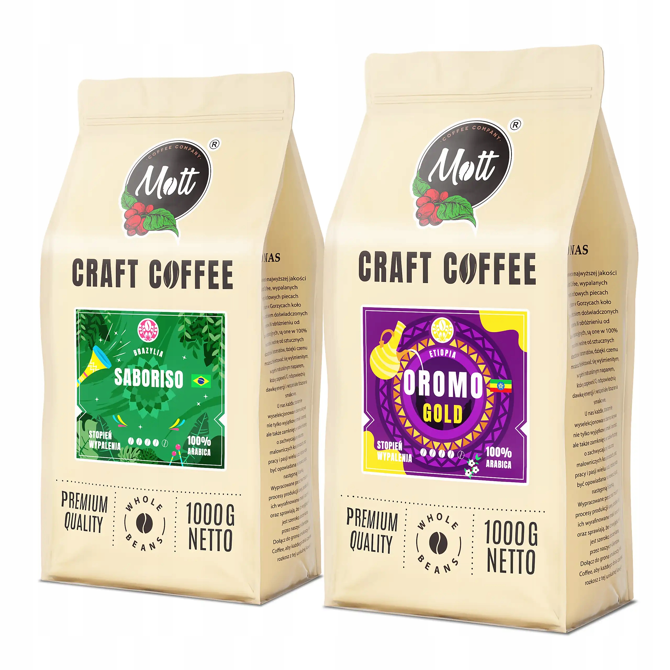 Káva Zrnková 2kg Sada Brazílie Etiopie 100% Arabica Čerstvě Pražená