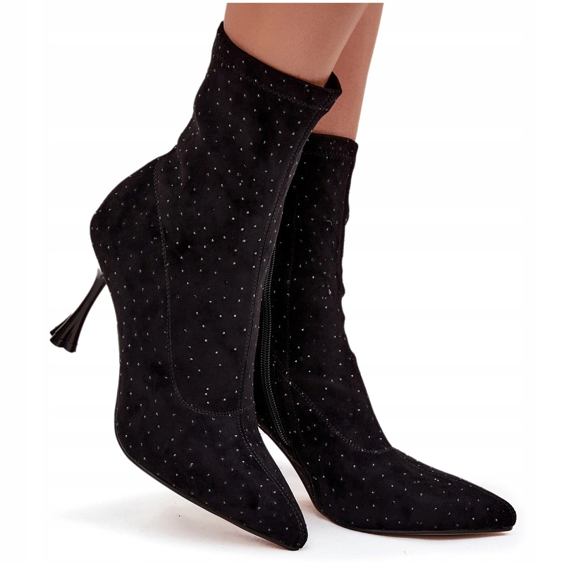 Dámské Kotníkové Boty Se Zdobením Večerní Podpatky D&a JC52-882 Černé 38