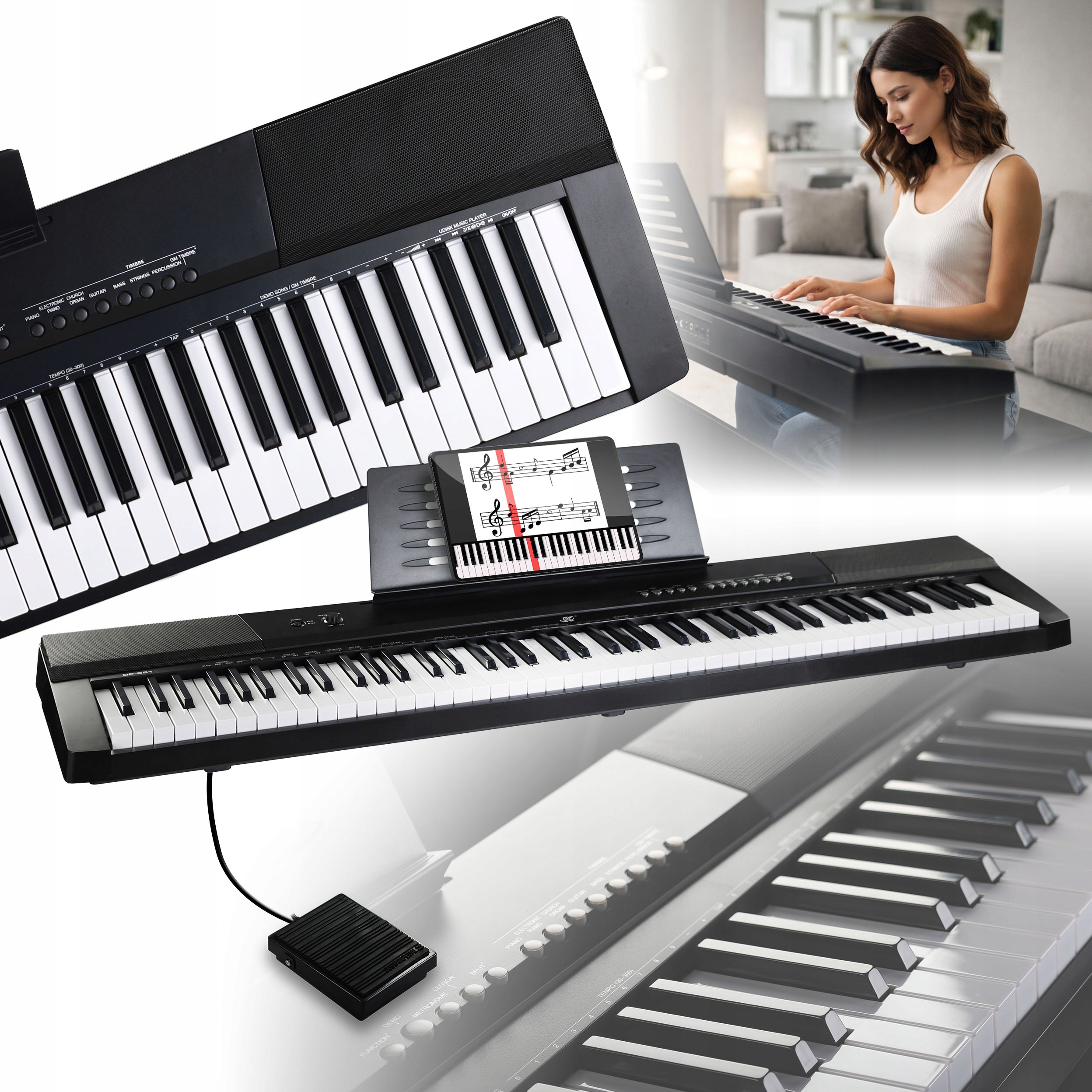 Přenosné Digitální Piano Stage Piano Pro Výuku 88 Kláves S Funkcí Sustain, Usb A MIDI