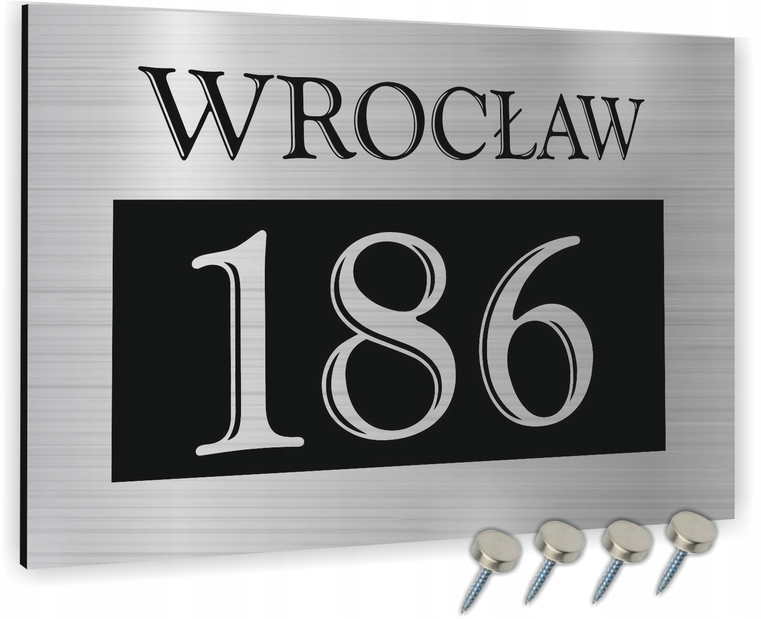 TABLICZKA ADRESOWA METALOWA SREBRNA ALUMINIUM Kolor inny kolor