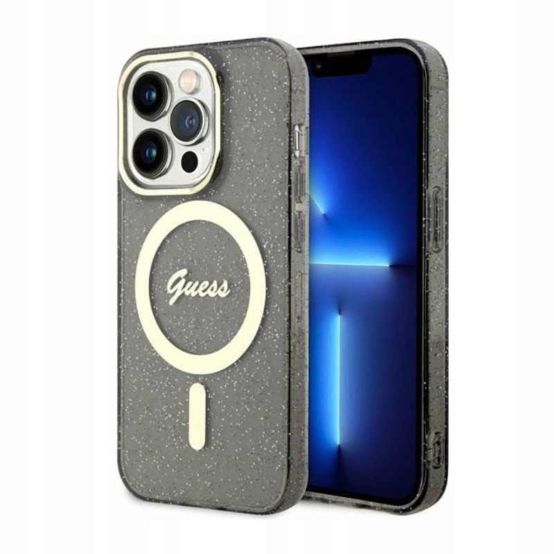 Guess Glitter Gold MagSafe – Pouzdro pro iPhone 14 Pro (Černé)