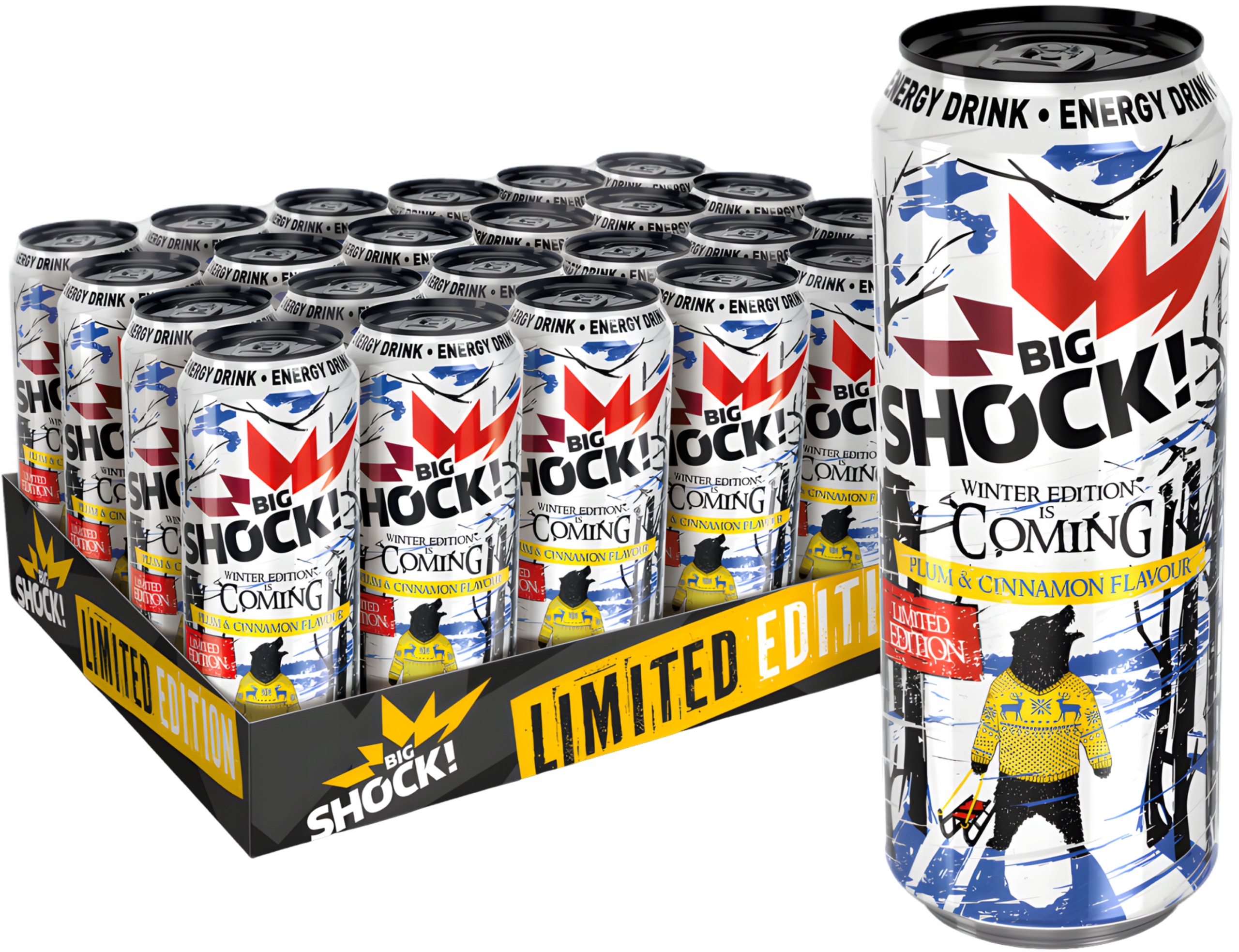 Levně Big Shock! Energetický nápoj s příchutí švestky a skořice 24×0,5l