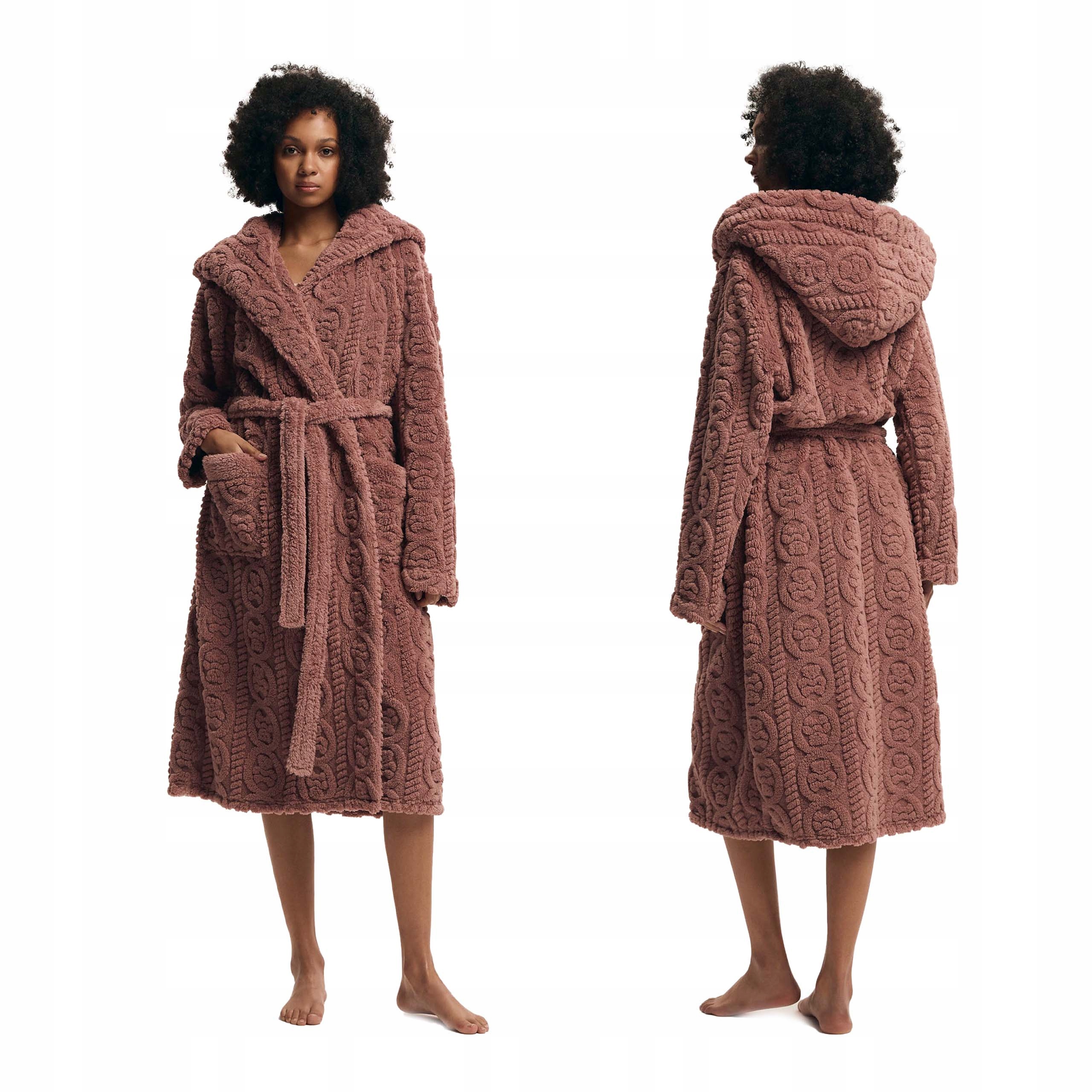 Dámský teplý dlouhý župan s kapucí L, Tlustý, vázaný, Henderson