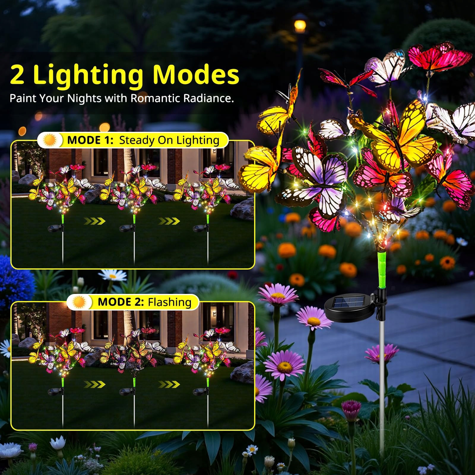 Lampy Solarne Motylki Ozdobne LED Na Zewnątrz Ogród Balkon 2 Szt LIUYIFE — miniatura 4