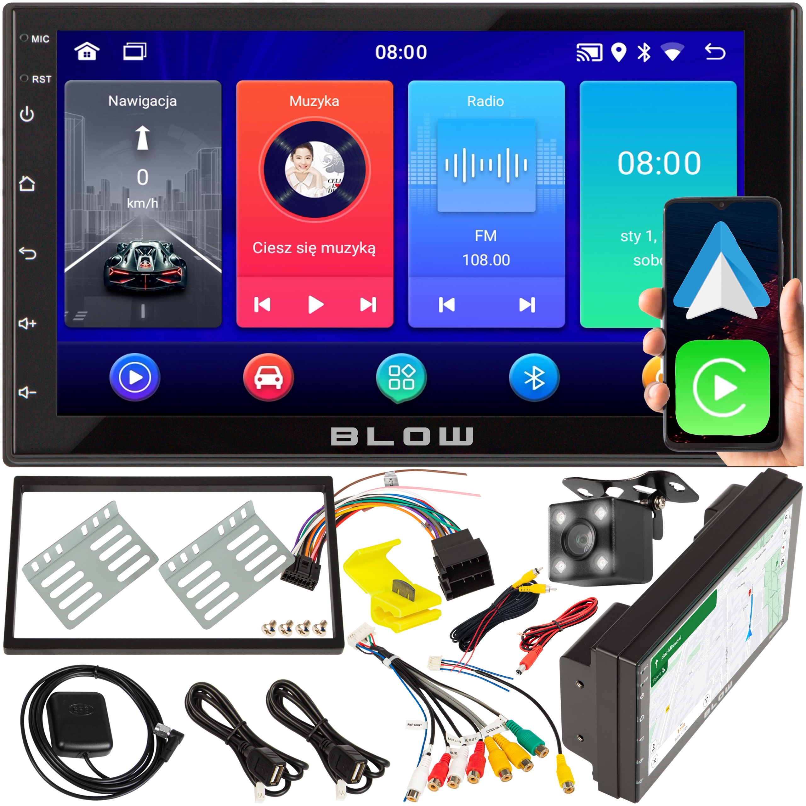 Autorádio 7 Palců Android 12 Carplay Android Auto Couvací Kamera