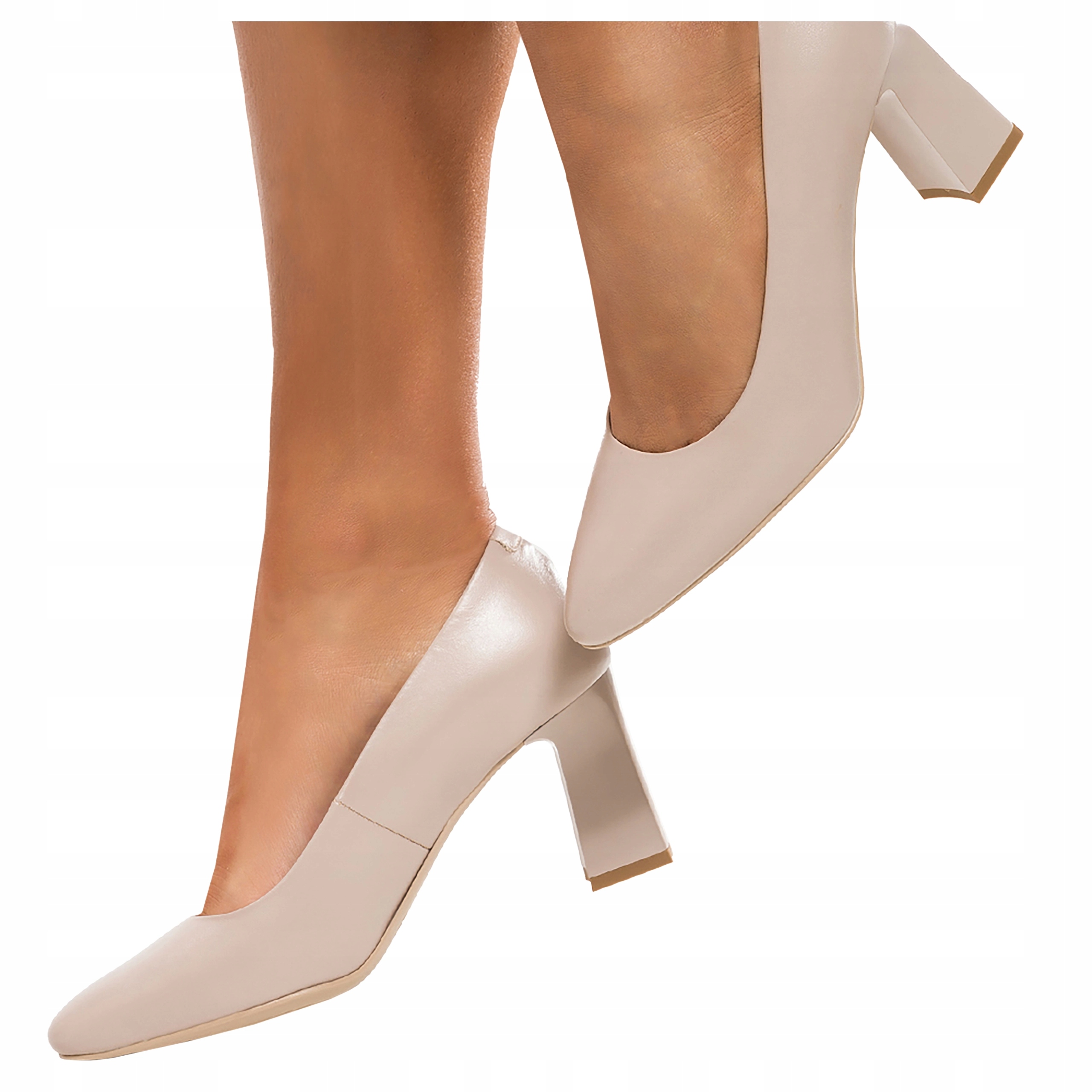 Dámské Kožené Lodičky Na Podpatku Sloupku Béžové Výrobek Polský r 37