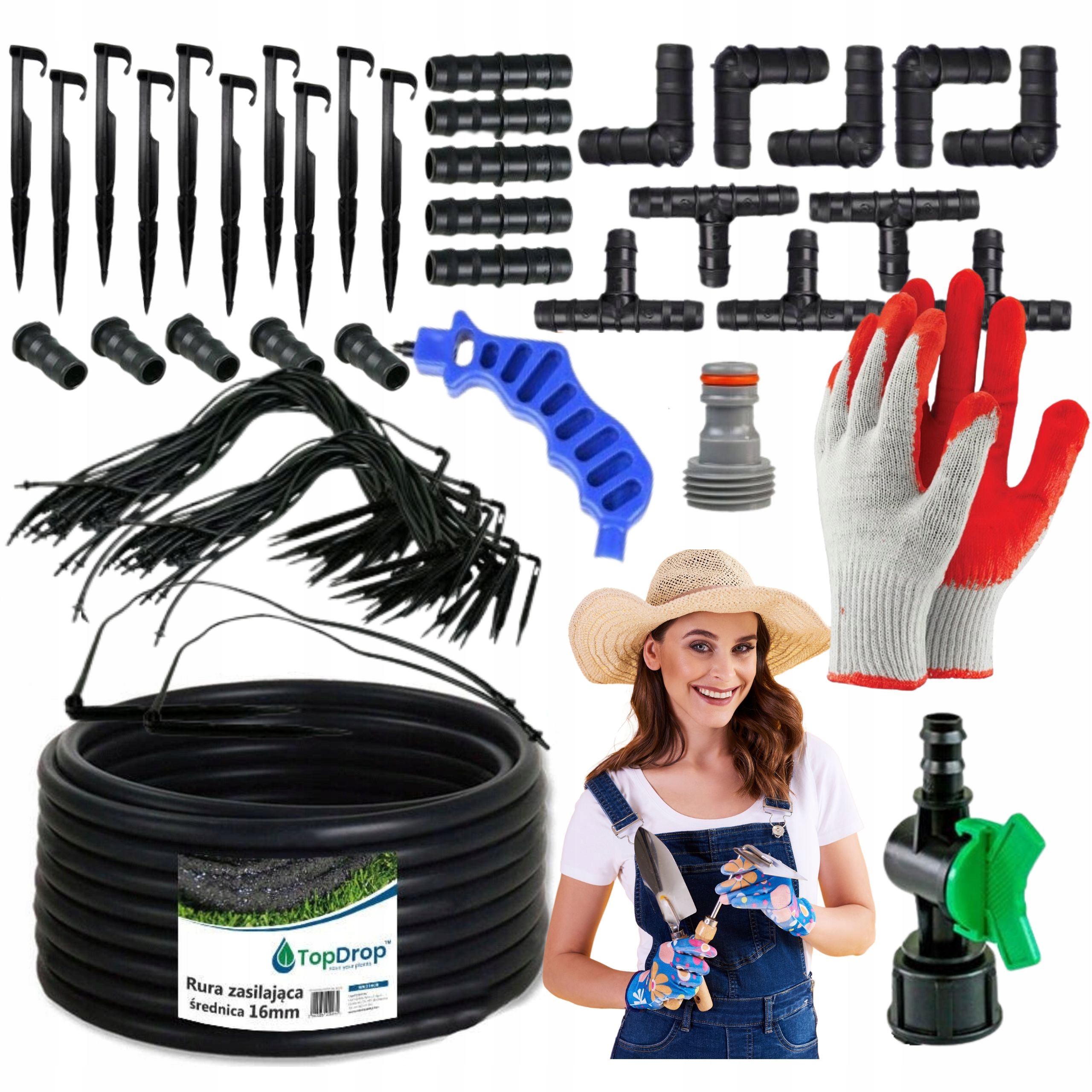 LINIA KROPLUJĄCA DO SZKLARNI TUNEL warzyw 33m ZASILANIE NA 50 ROŚLIN ZESTAW