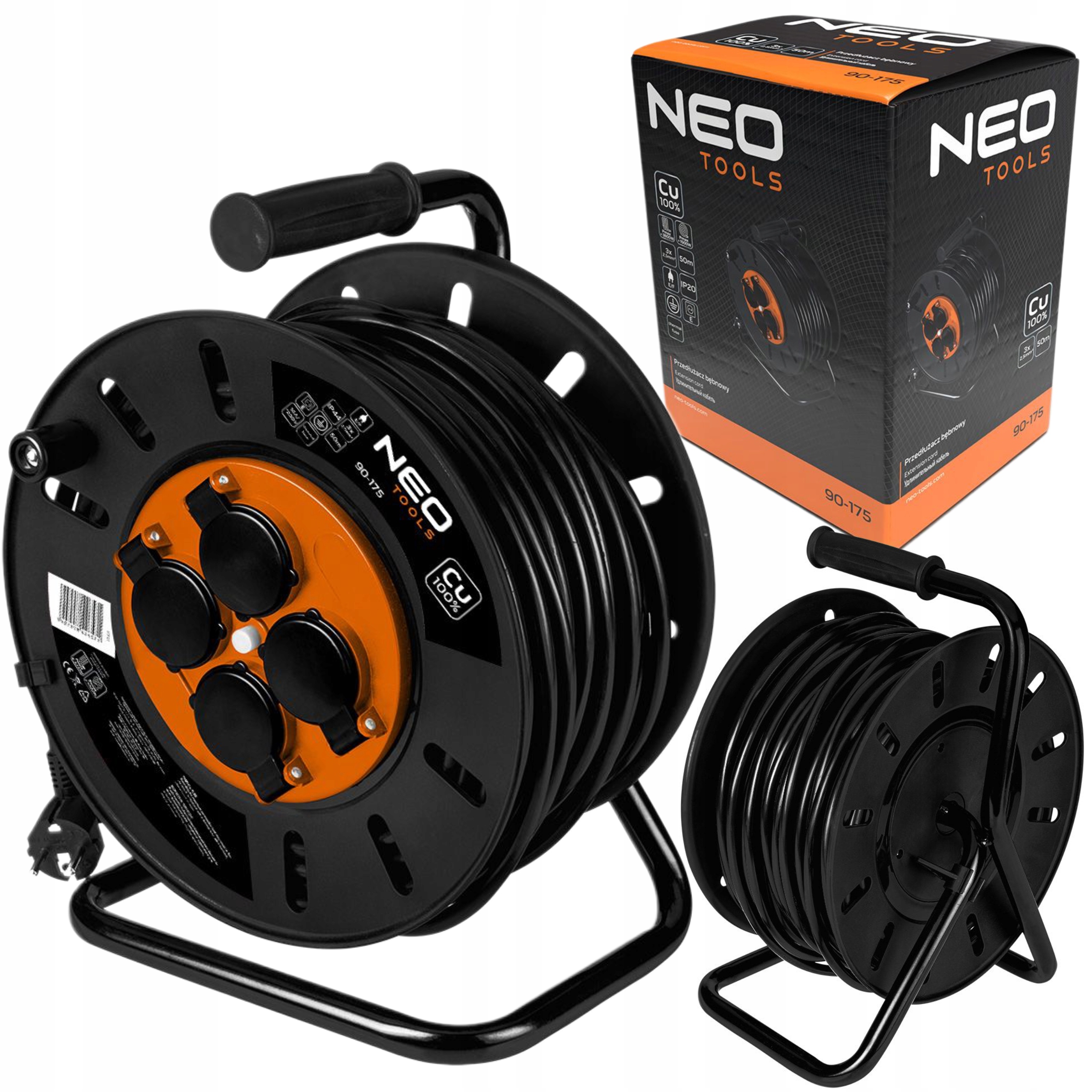 Neo Tools Predlžovací Kábel Bubnový 50M 3x2.5mm2 IP44 E/f Do 3600W 4 Zásuvky