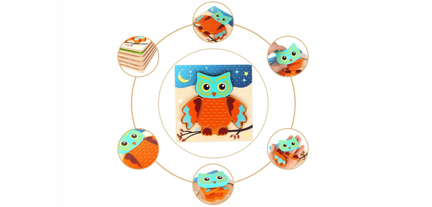 PUZZLE DREWNIANE EDUKACYJNE UKŁADANKA 3D KARETKA Wiek dziecka 2 lata +