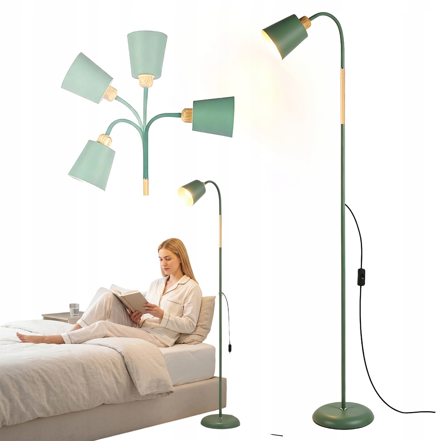 Stojací podlahová lampa E27 Lampička na čtení Noční Nožní spínač 150 cm