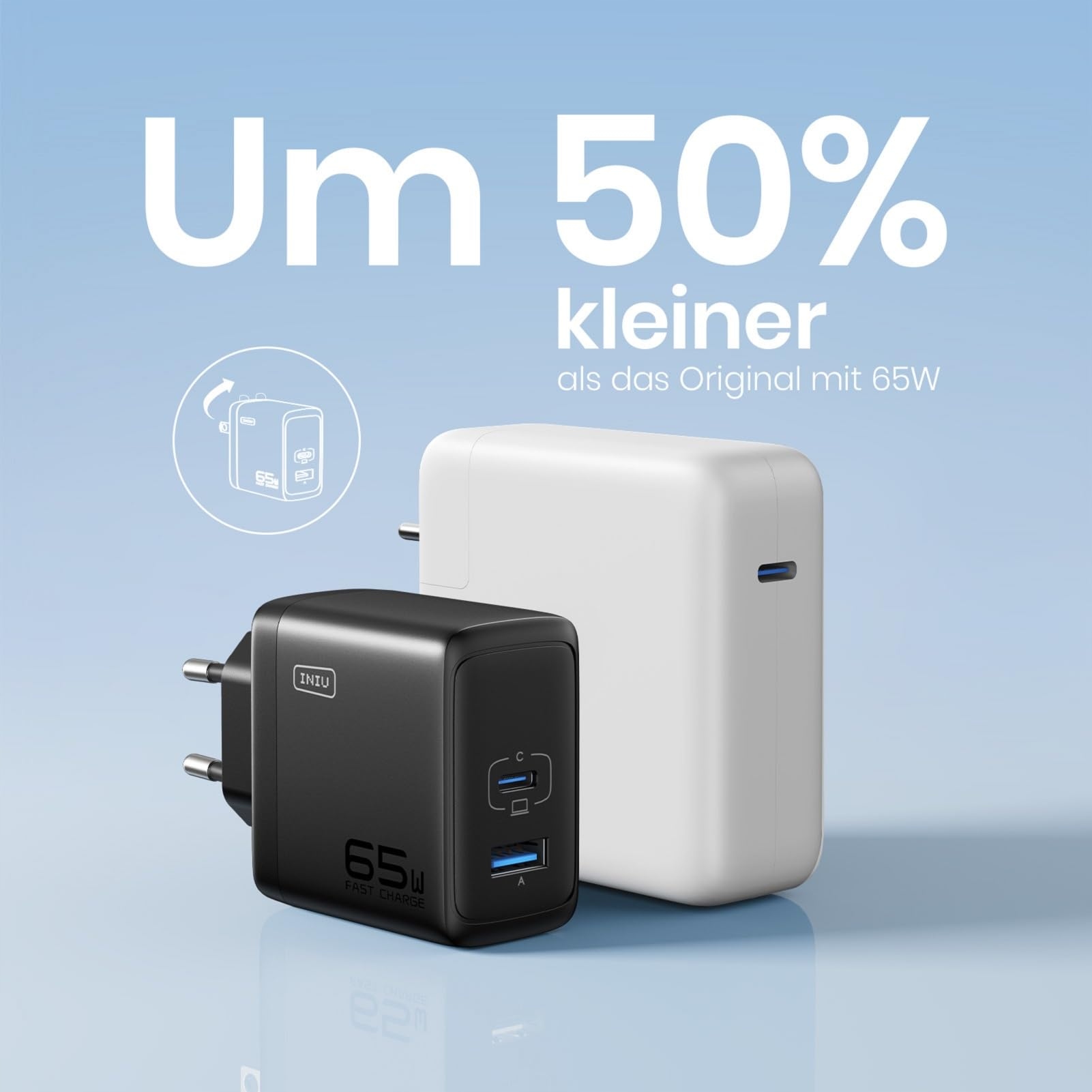 INIU 65W Ładowarka USB C GaN II 2-Port Kompaktowa Szybkie Ładowanie — miniatura 4