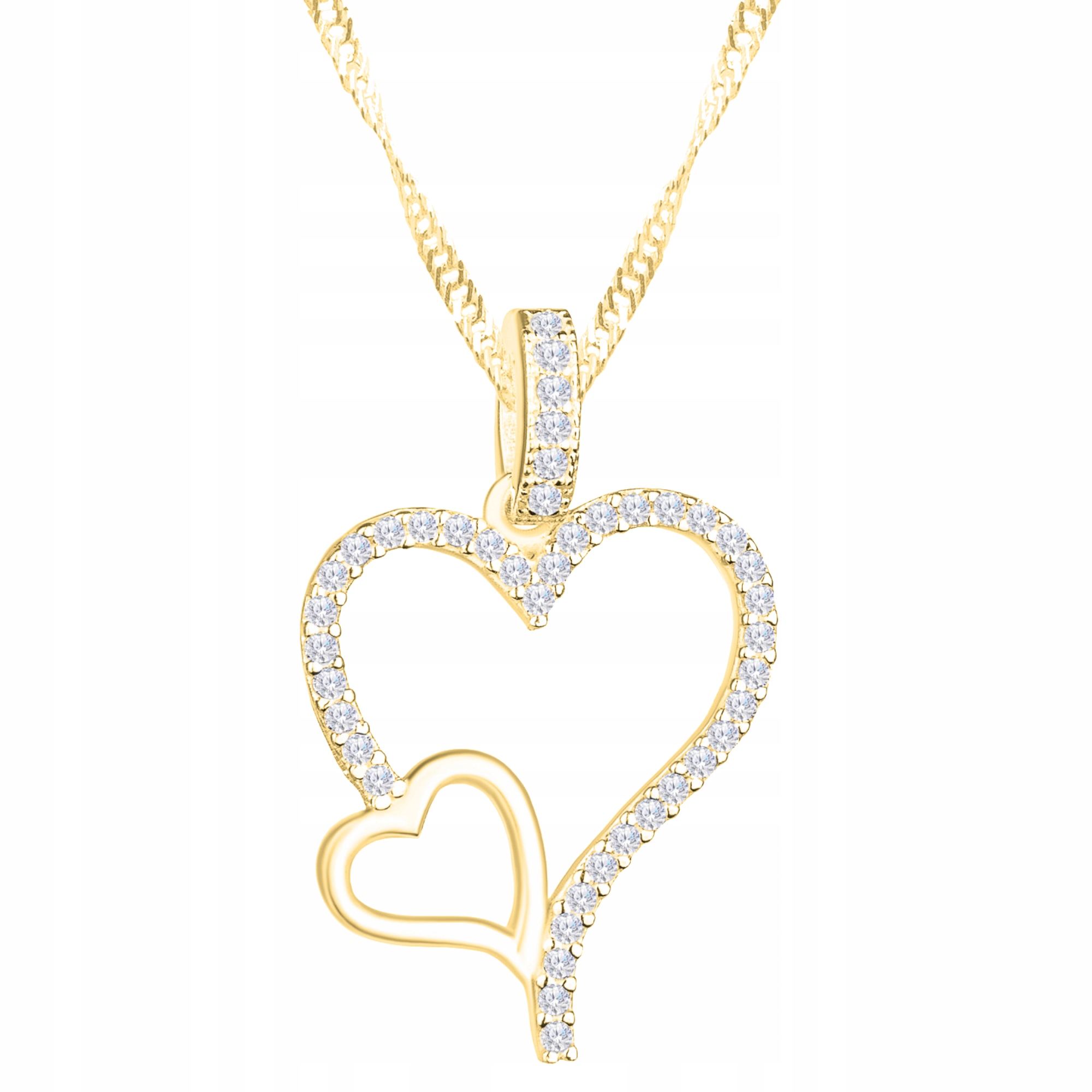 Zlatý náhrdelník 925 Velké a malé srdce s zirkony Láska Zirkony