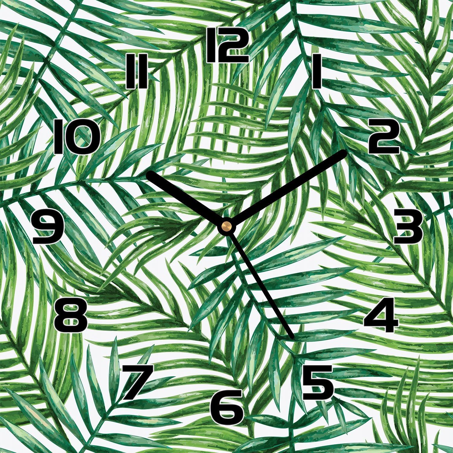 

Szklany zegar na ścianę Egzotyczne liście 30x30 cm